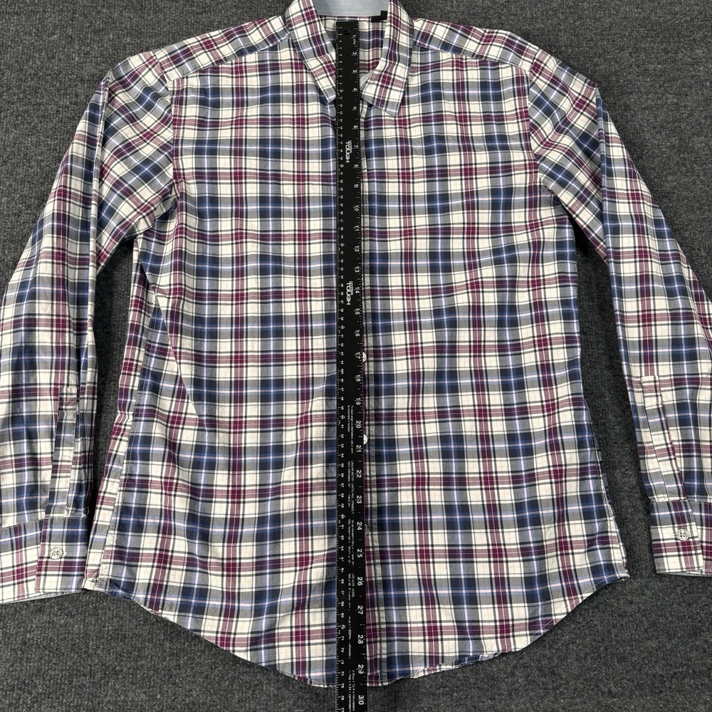 Hugo Boss Mens Slim fit Long Sleeve Button-Up Shirt Large Cream Purple Plaid EUC - Picture 5 of 8